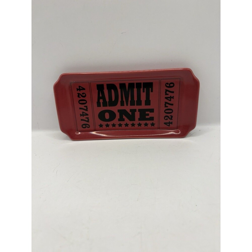 Fishs Eddy Admit One Ticket Trinket Jewelry Ceramic Tray Movie 6.5”x3”